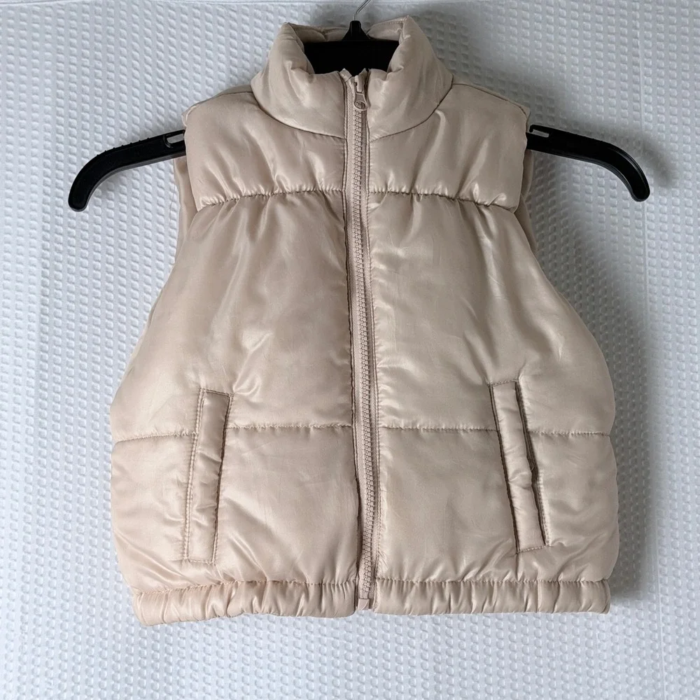 Derek Heart Puffer Vest Girls 10/12 Blush Pink Mock Neck Zip Front Quilted Gilet